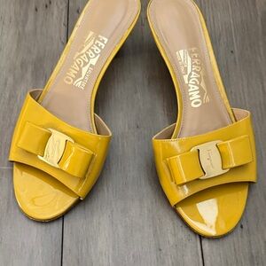 Salvatore Ferragamo Yellow Patent Slide Sandals